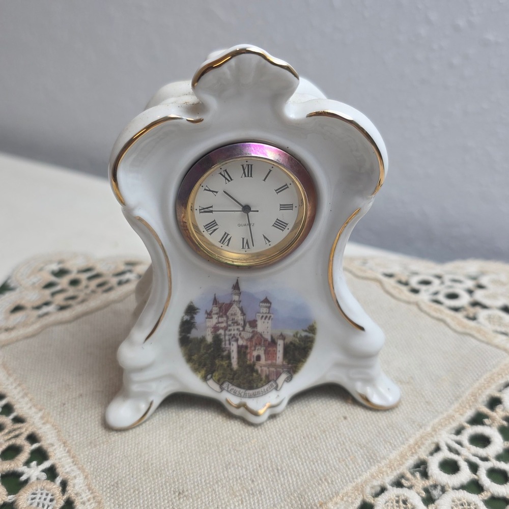 Reutter Porzellan German Mini Mantel Clock Scene Neuschwanstein Castle 4.25"